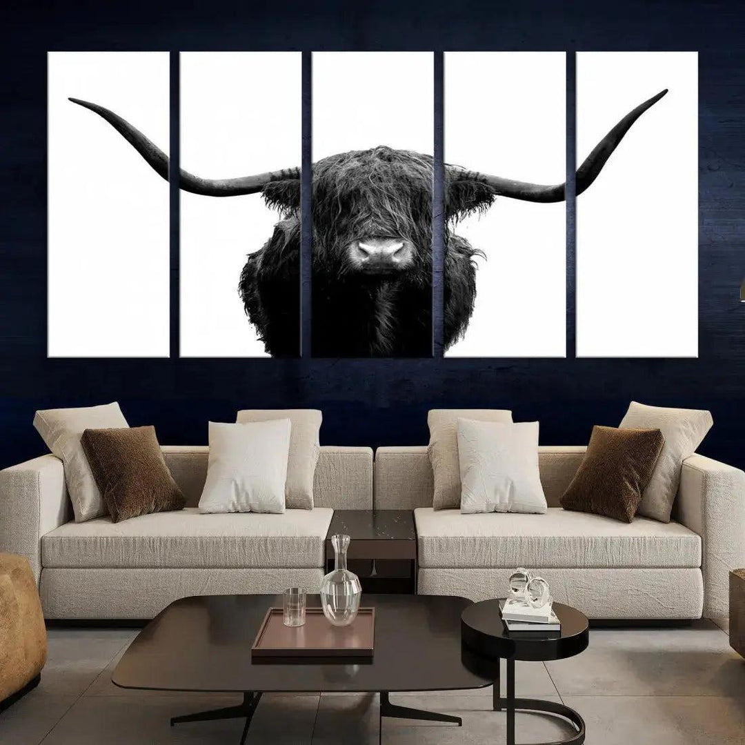 Texas Cow Animal Portrait Cattle Wall Art Canvas Print Home Decor