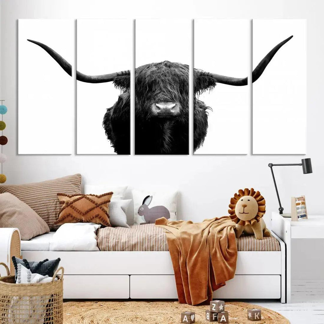 Texas Cow Animal Portrait Cattle Wall Art Canvas Print Home Decor