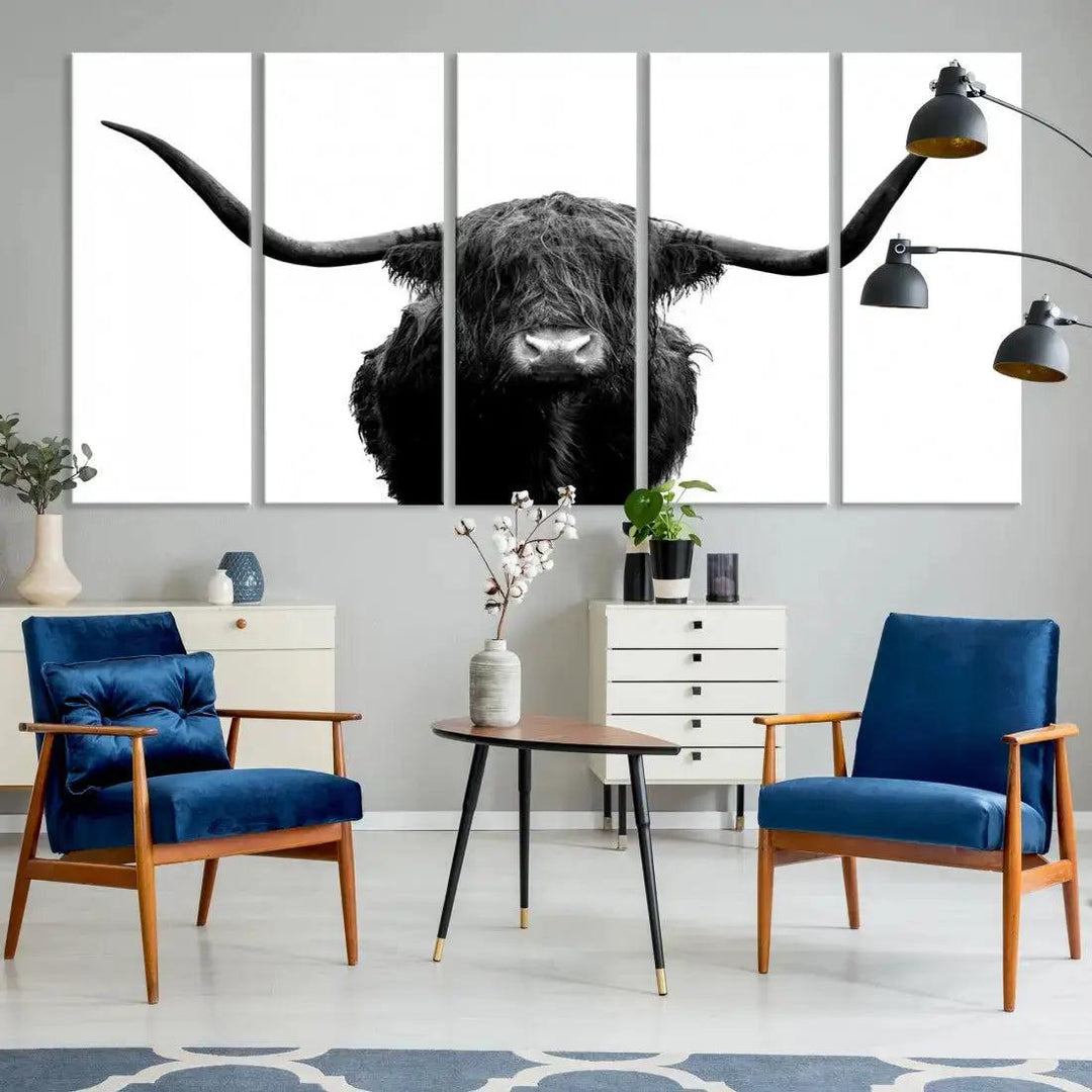 Texas Cow Animal Portrait Cattle Wall Art Canvas Print Home Decor