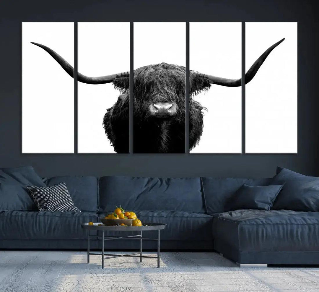 Texas Cow Animal Portrait Cattle Wall Art Canvas Print Home Decor