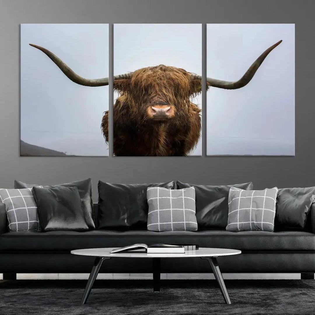 Texas Cow Animal Portrait Large Canvas Wall Art Giclee Print for Living Room Decor