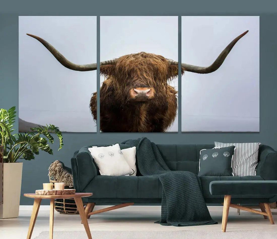 Texas Cow Animal Portrait Large Canvas Wall Art Giclee Print for Living Room Decor