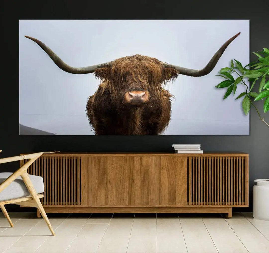 Texas Cow Animal Portrait Large Canvas Wall Art Giclee Print for Living Room Decor