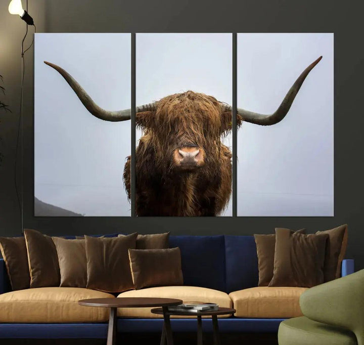 Texas Cow Animal Portrait Large Canvas Wall Art Giclee Print for Living Room Decor