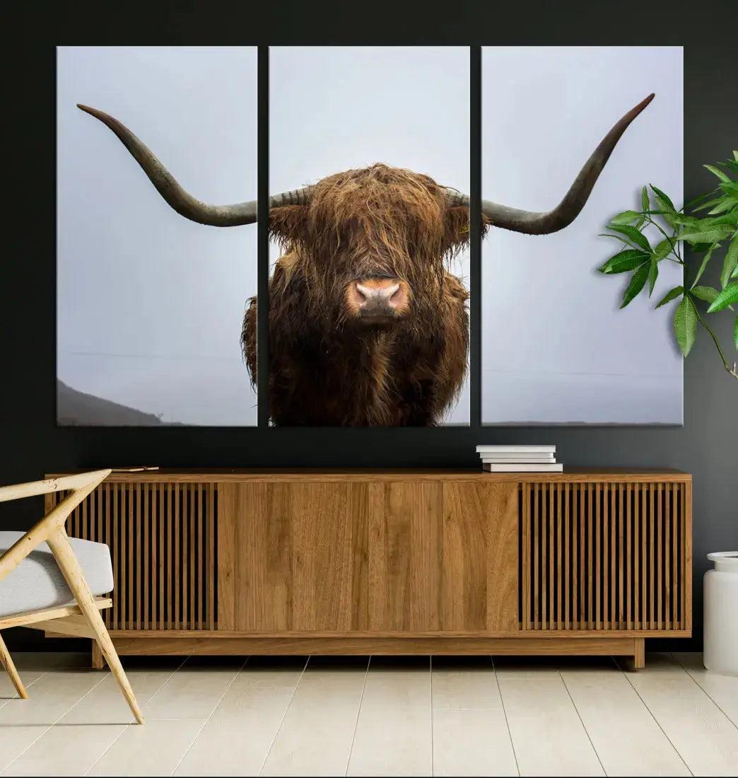 Texas Cow Animal Portrait Large Canvas Wall Art Giclee Print for Living Room Decor