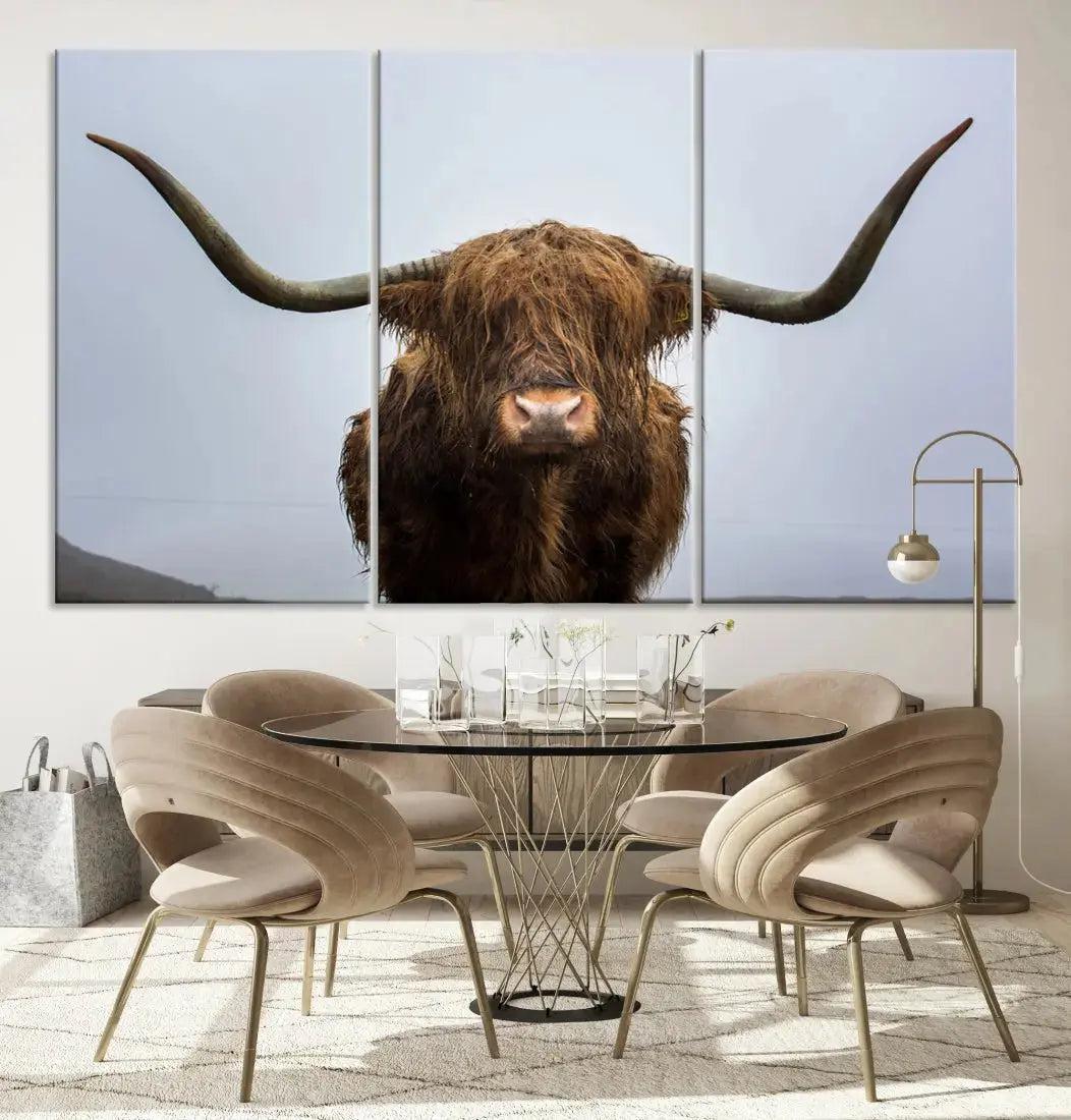 Texas Cow Animal Portrait Large Canvas Wall Art Giclee Print for Living Room Decor