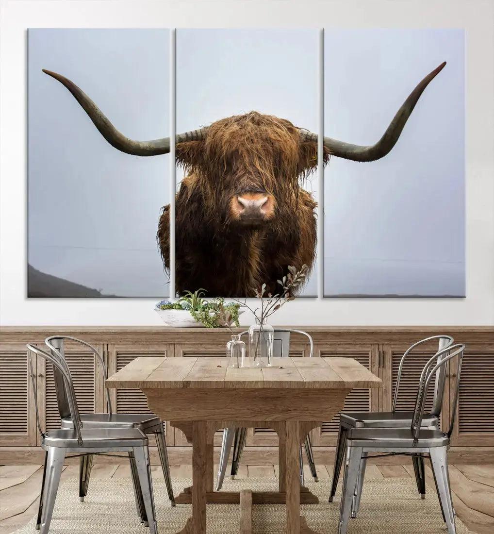 Texas Cow Animal Portrait Large Canvas Wall Art Giclee Print for Living Room Decor