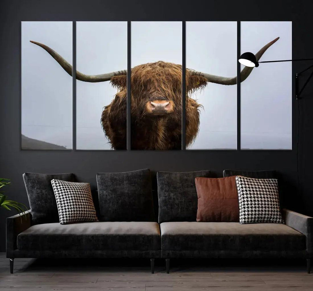 Texas Cow Animal Portrait Large Canvas Wall Art Giclee Print for Living Room Decor