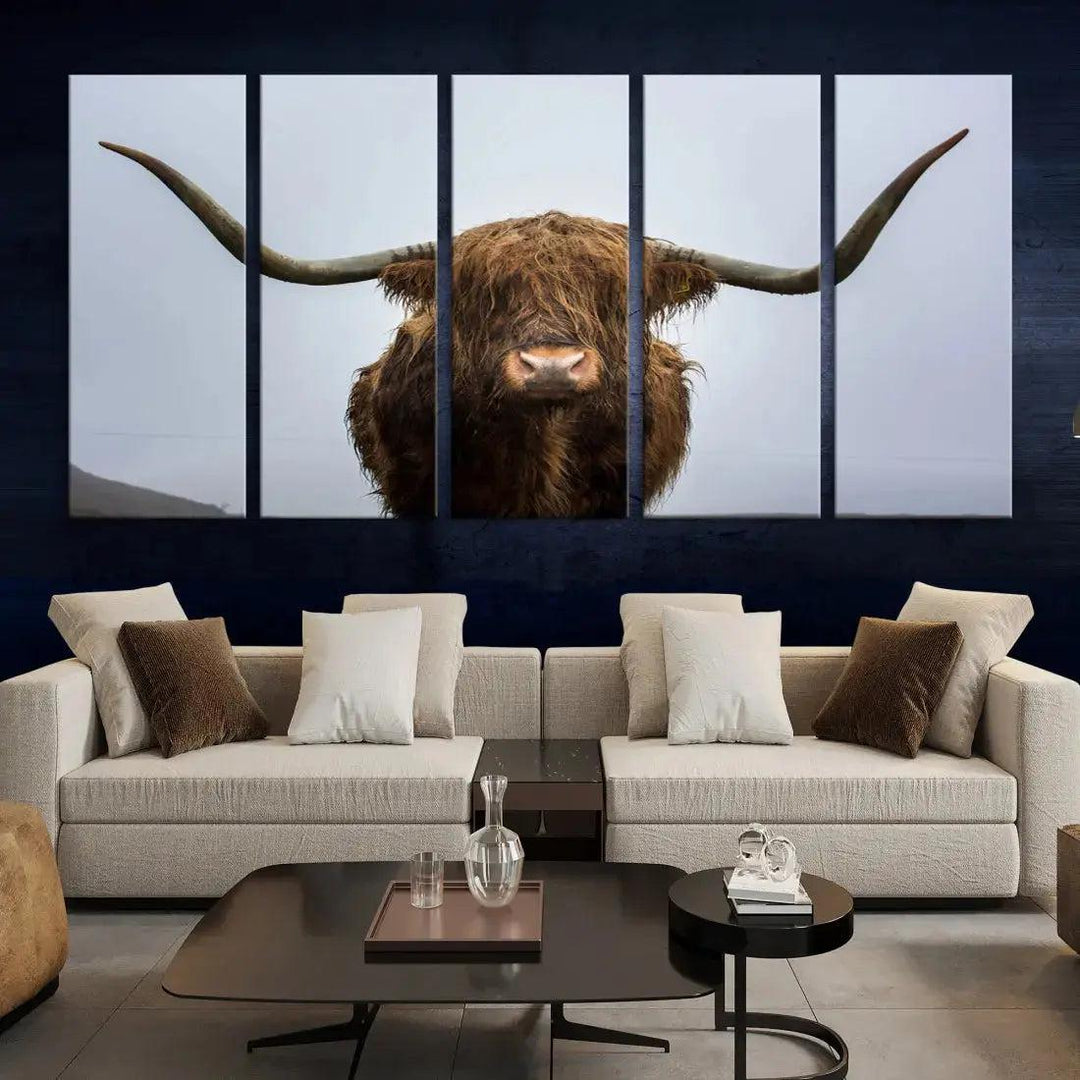 Texas Cow Animal Portrait Large Canvas Wall Art Giclee Print for Living Room Decor