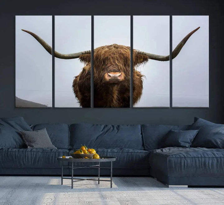 Texas Cow Animal Portrait Large Canvas Wall Art Giclee Print for Living Room Decor