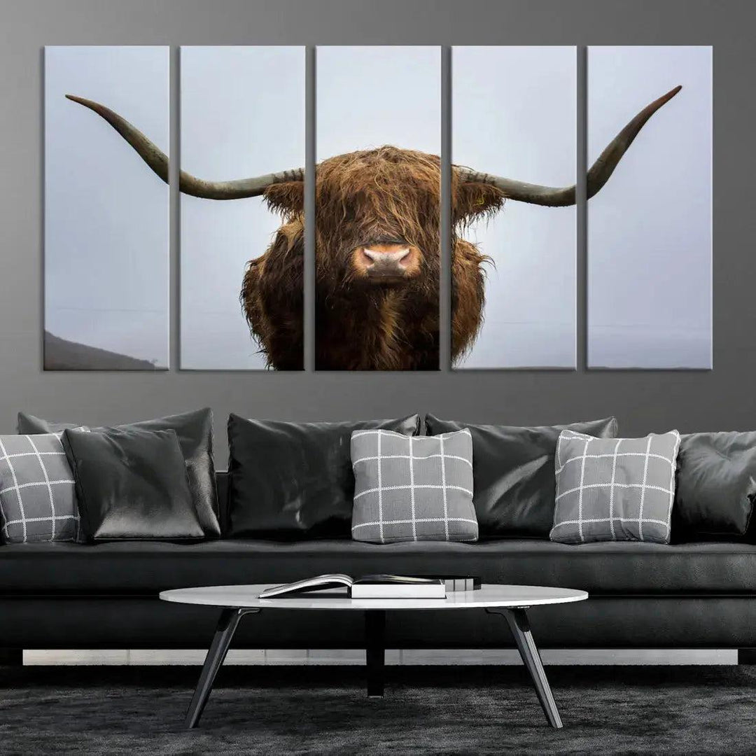 Texas Cow Animal Portrait Large Canvas Wall Art Giclee Print for Living Room Decor