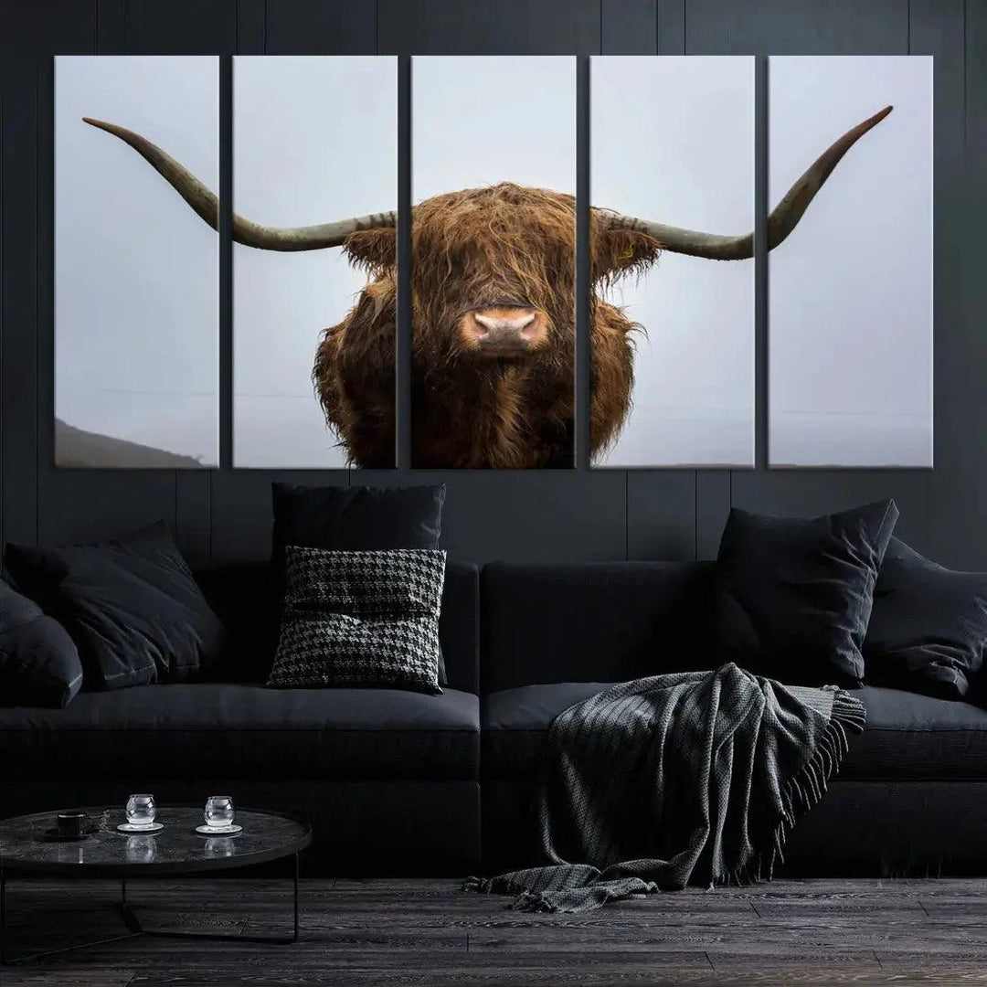 Texas Cow Animal Portrait Large Canvas Wall Art Giclee Print for Living Room Decor