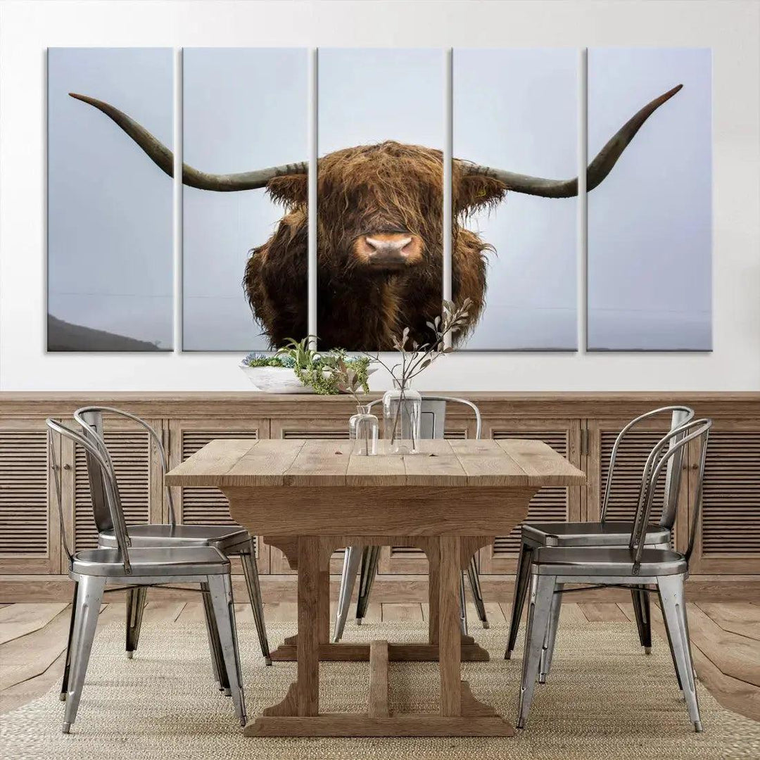 Texas Cow Animal Portrait Large Canvas Wall Art Giclee Print for Living Room Decor