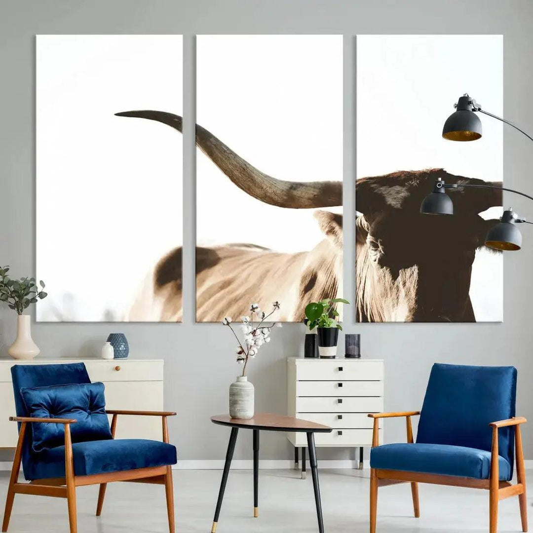 Texas Cow Big Horn Animal Canvas Wall Art Giclee Print