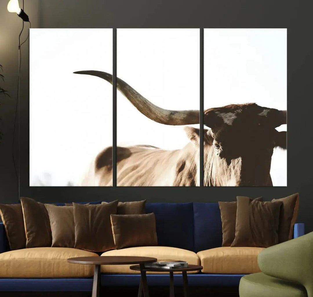 Texas Cow Big Horn Animal Canvas Wall Art Giclee Print