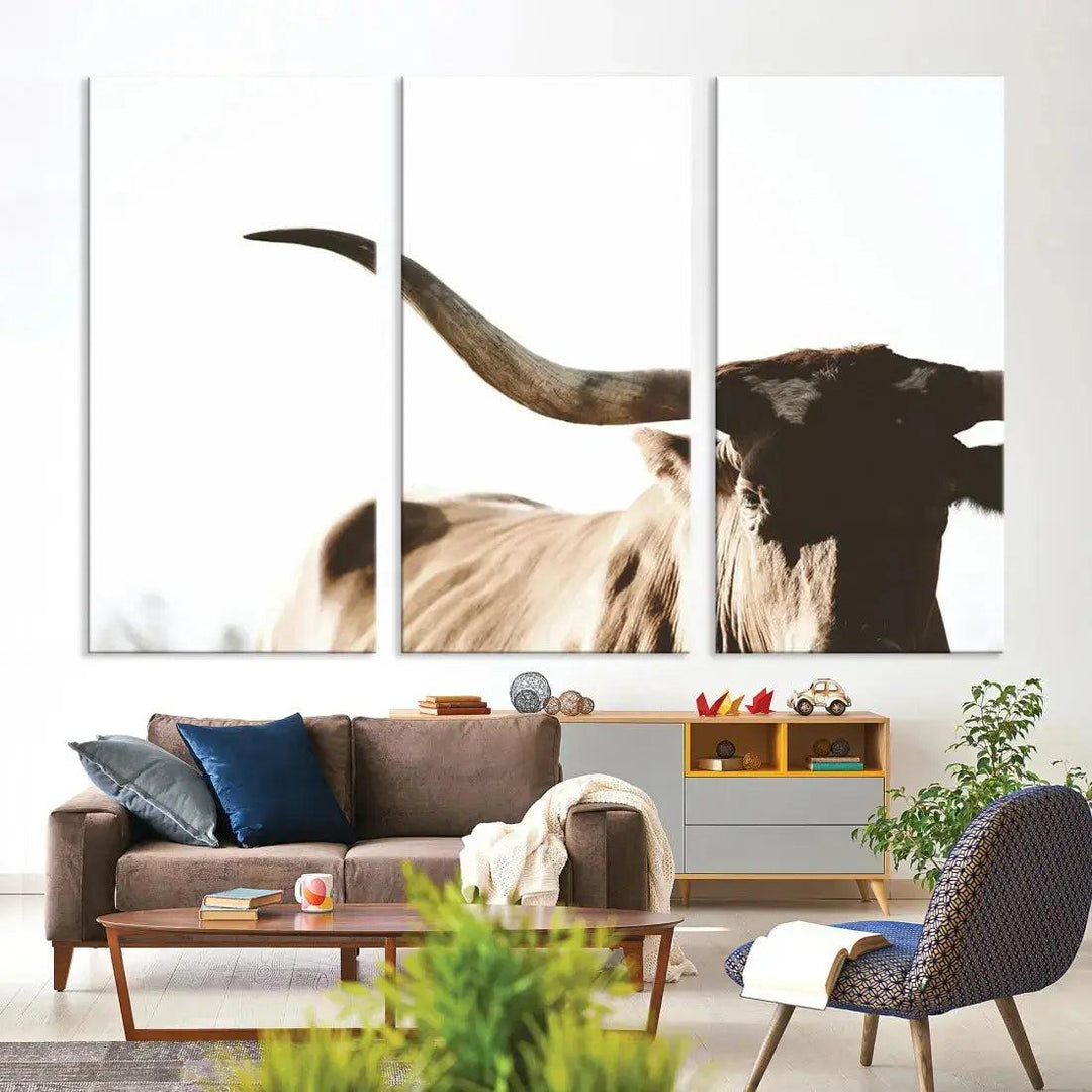 Texas Cow Big Horn Animal Canvas Wall Art Giclee Print