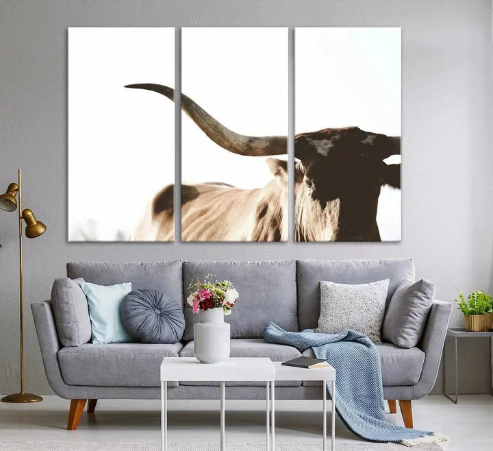 Texas Cow Big Horn Animal Canvas Wall Art Giclee Print