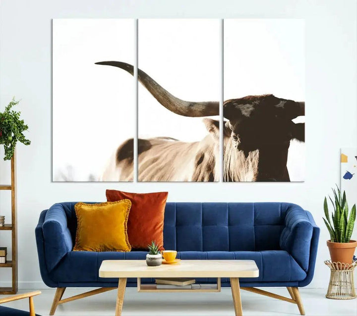 Texas Cow Big Horn Animal Canvas Wall Art Giclee Print