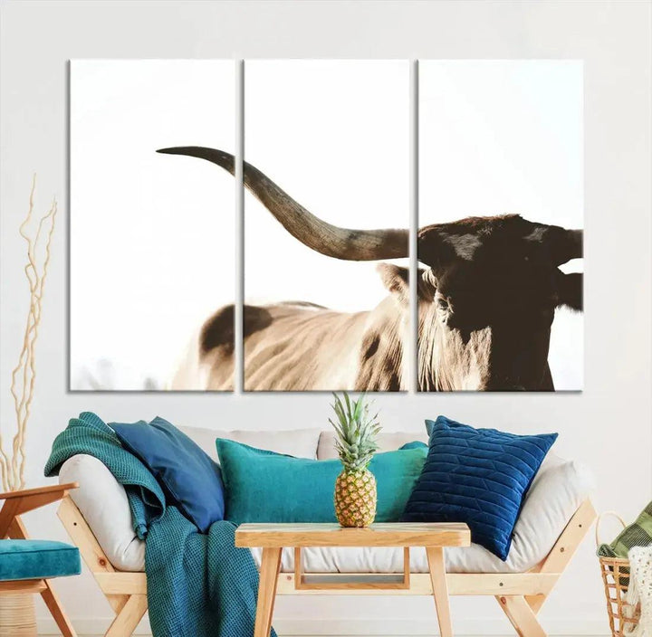 Texas Cow Big Horn Animal Canvas Wall Art Giclee Print