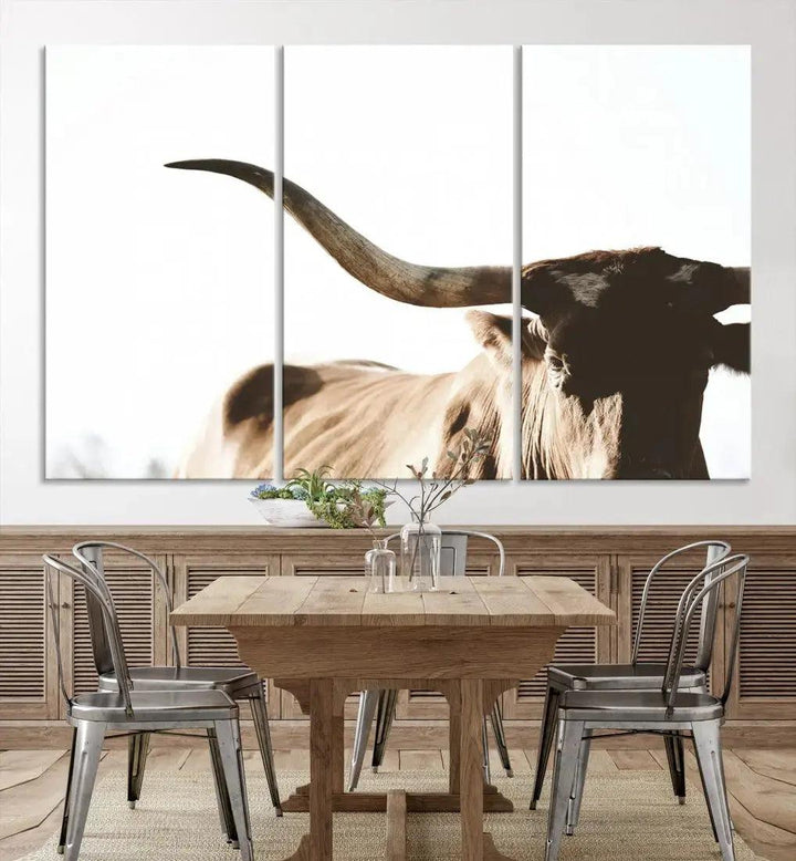 Texas Cow Big Horn Animal Canvas Wall Art Giclee Print