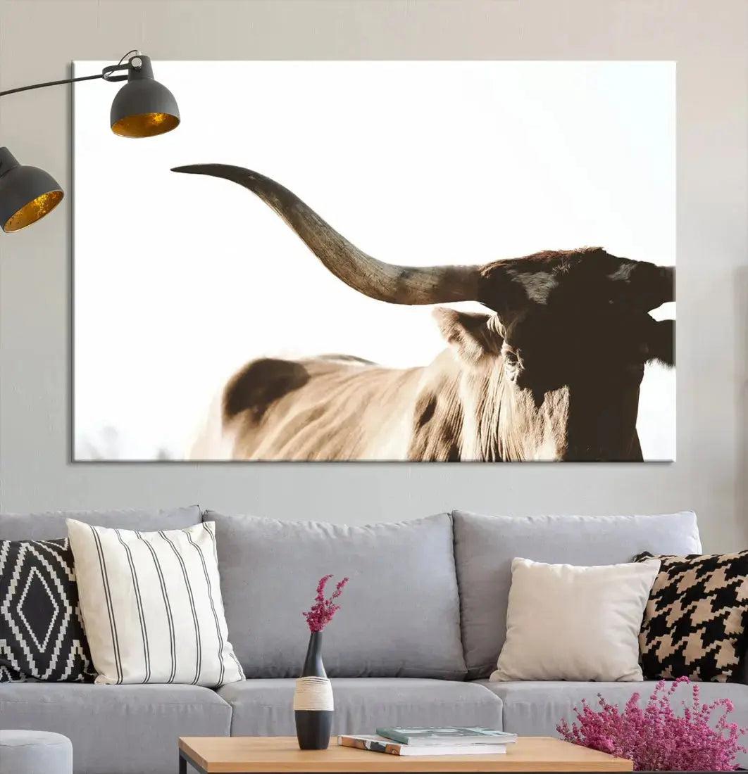 Texas Cow Big Horn Animal Canvas Wall Art Giclee Print