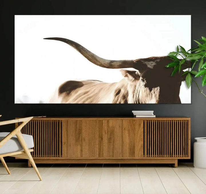 Texas Cow Big Horn Animal Canvas Wall Art Giclee Print