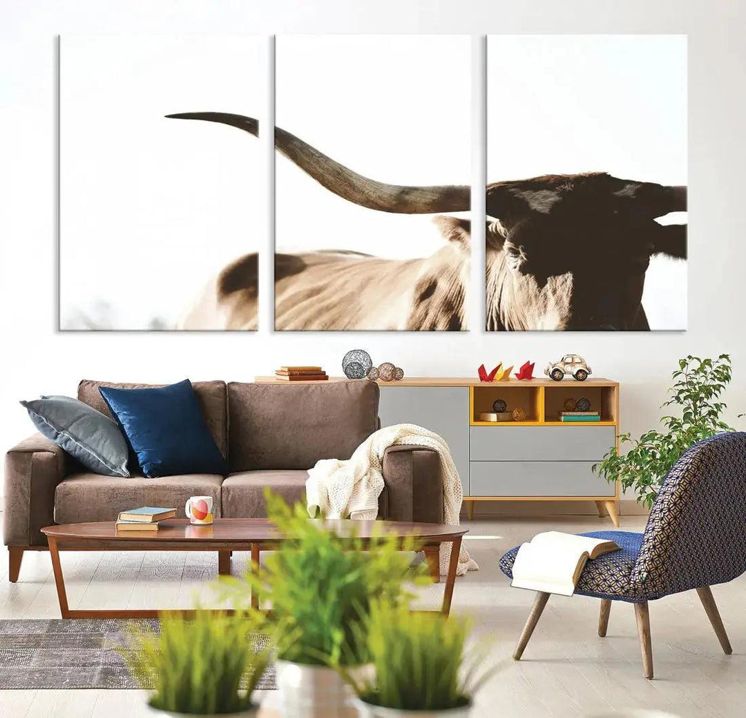 Texas Cow Big Horn Animal Canvas Wall Art Giclee Print