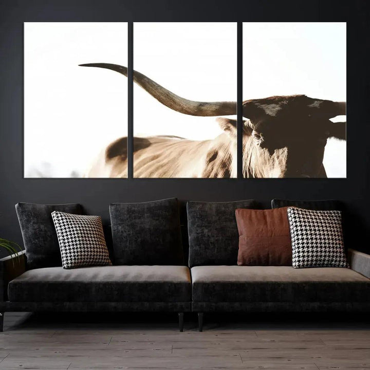 Texas Cow Big Horn Animal Canvas Wall Art Giclee Print