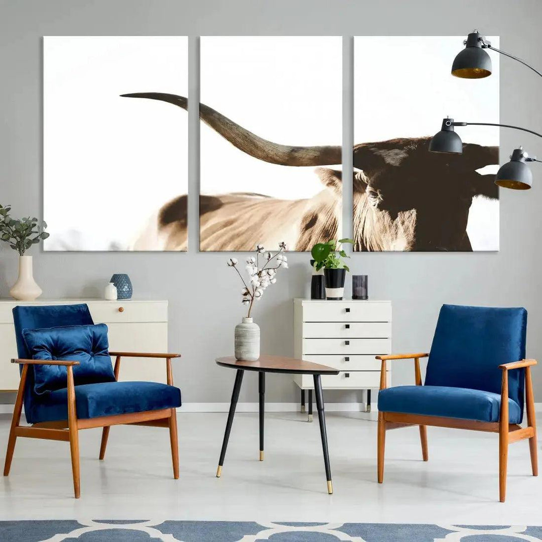 Texas Cow Big Horn Animal Canvas Wall Art Giclee Print