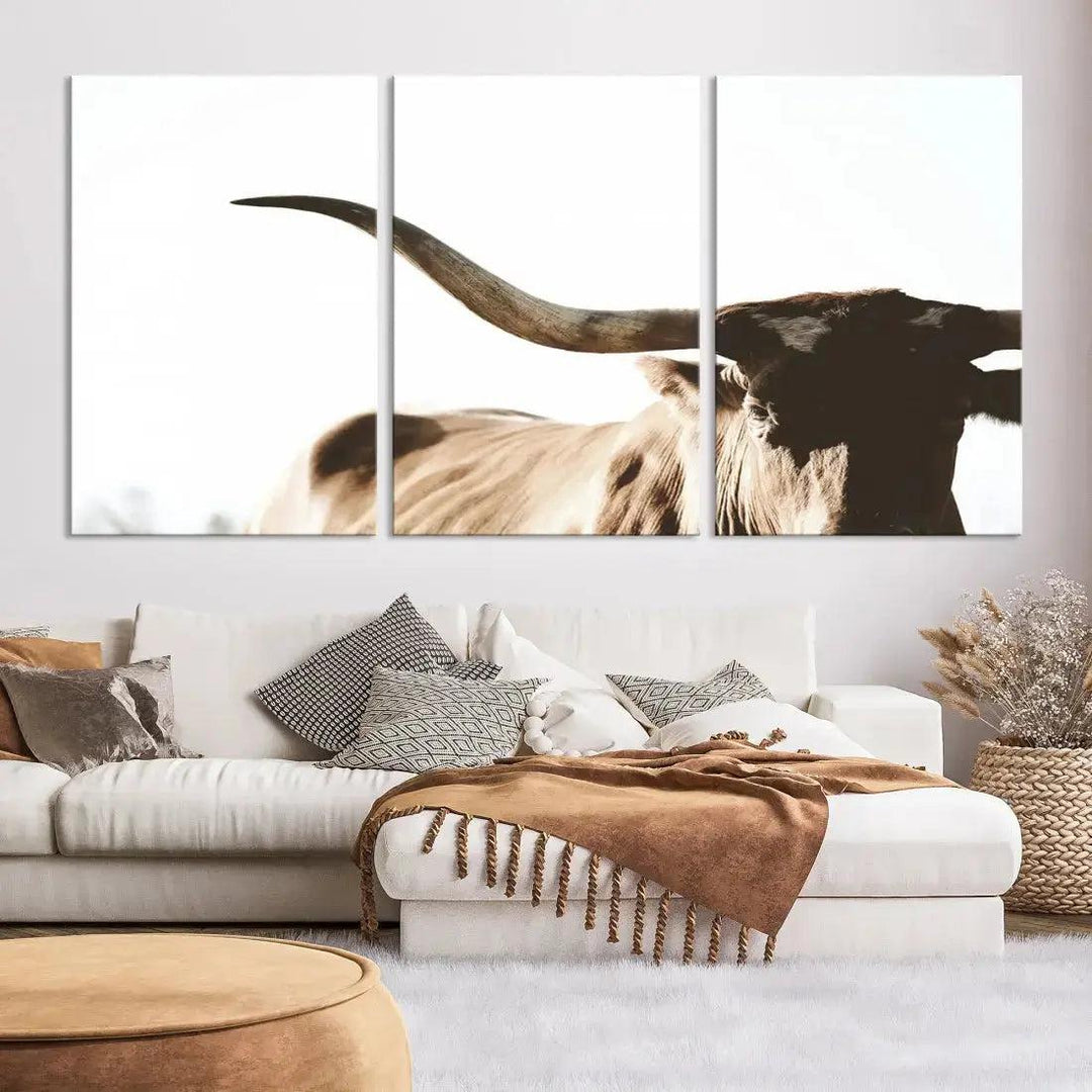 Texas Cow Big Horn Animal Canvas Wall Art Giclee Print