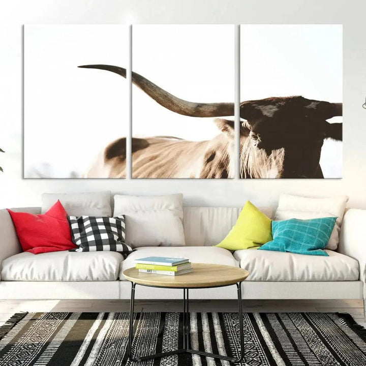 Texas Cow Big Horn Animal Canvas Wall Art Giclee Print