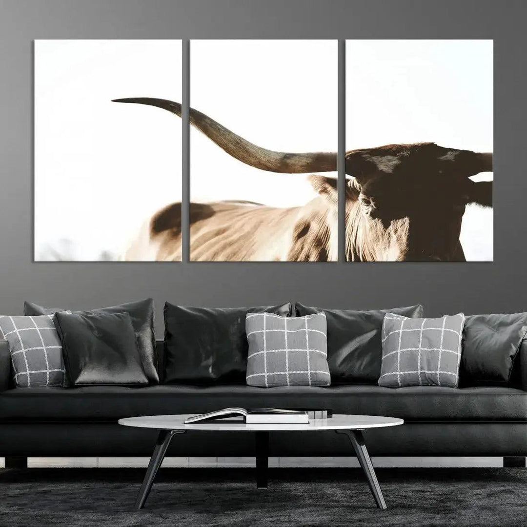 Texas Cow Big Horn Animal Canvas Wall Art Giclee Print