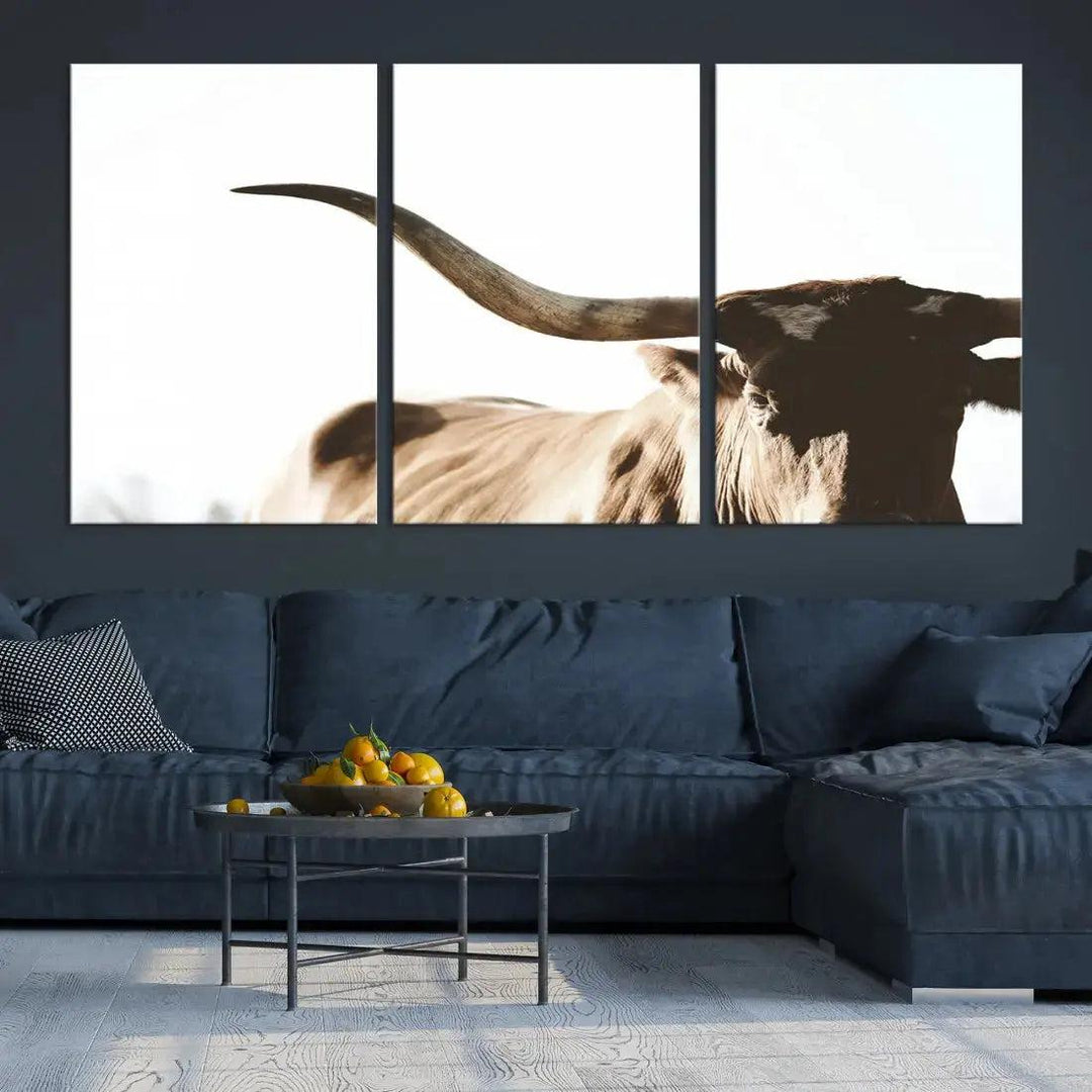 Texas Cow Big Horn Animal Canvas Wall Art Giclee Print