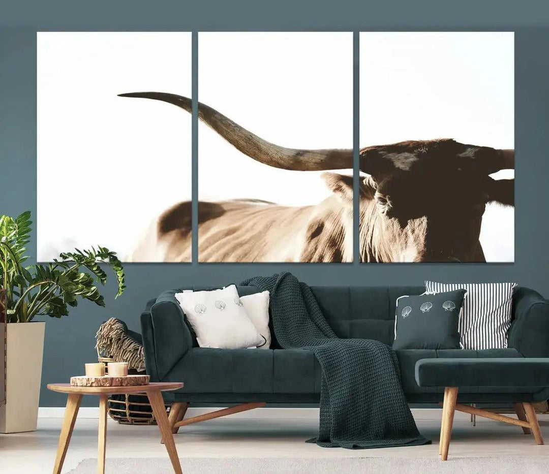 Texas Cow Big Horn Animal Canvas Wall Art Giclee Print