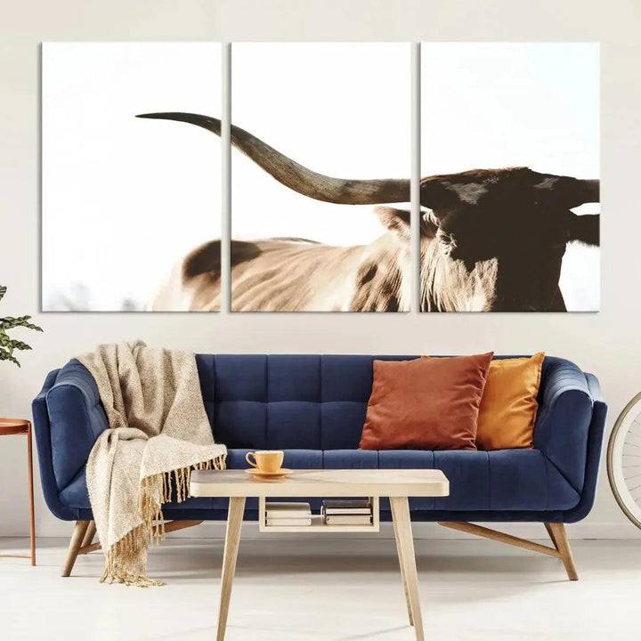 Texas Cow Big Horn Animal Canvas Wall Art Giclee Print