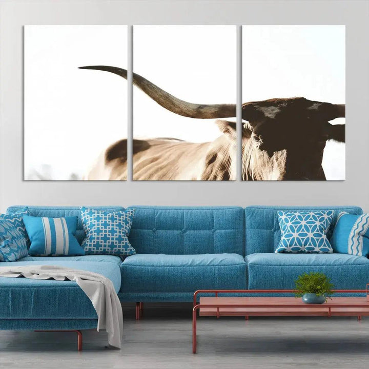 Texas Cow Big Horn Animal Canvas Wall Art Giclee Print