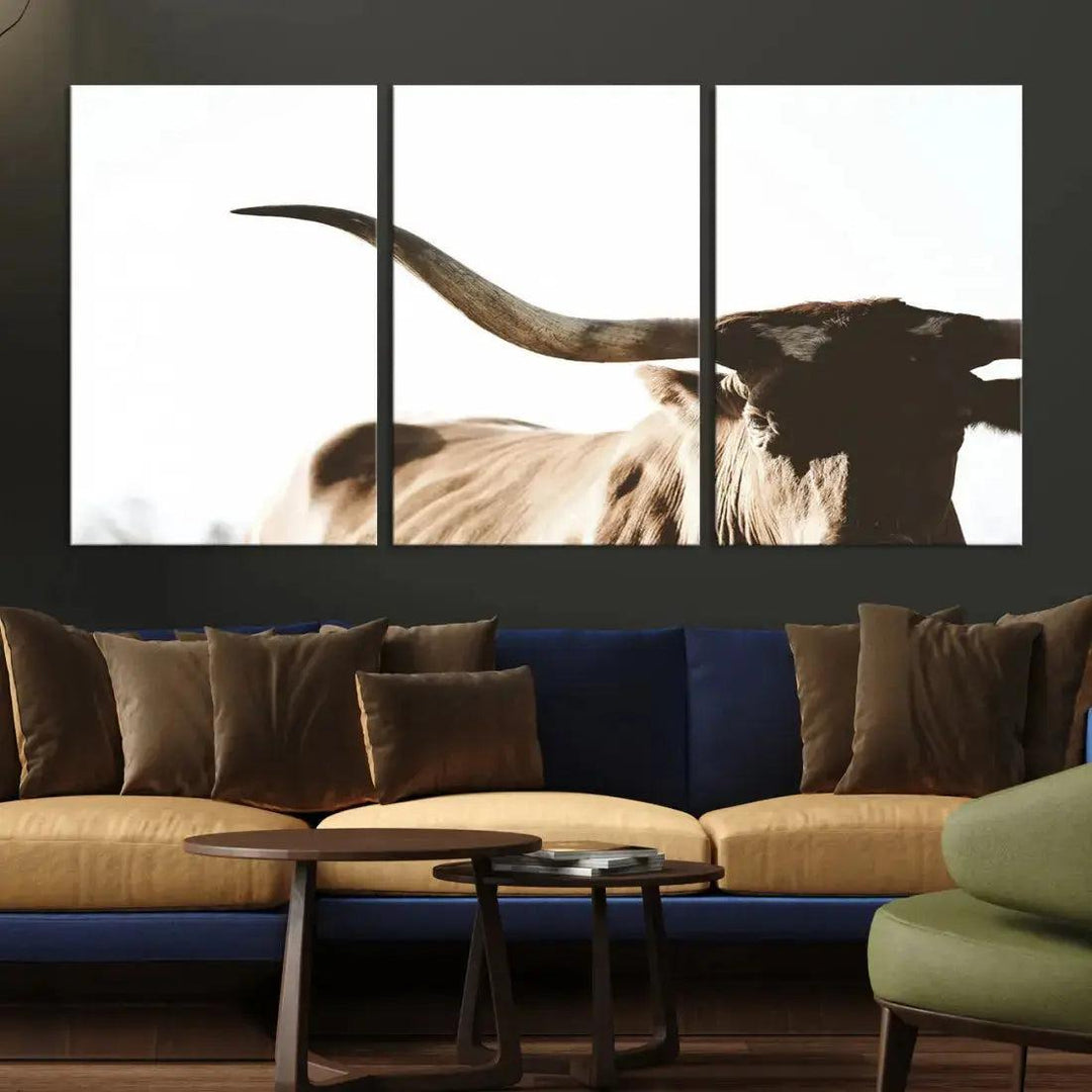 Texas Cow Big Horn Animal Canvas Wall Art Giclee Print