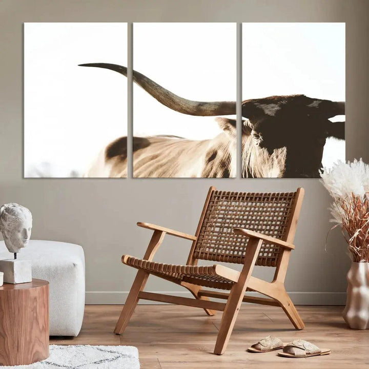 Texas Cow Big Horn Animal Canvas Wall Art Giclee Print