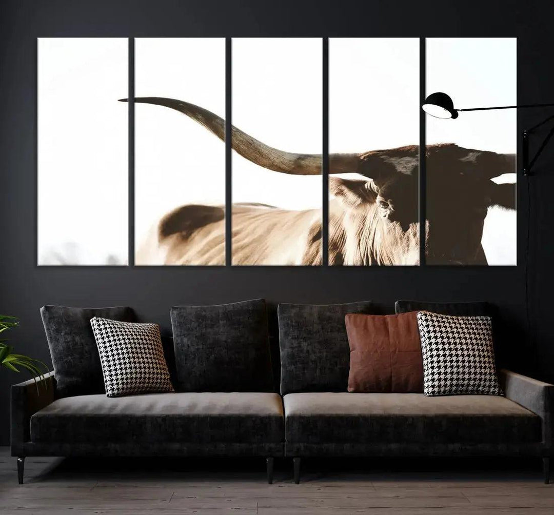 Texas Cow Big Horn Animal Canvas Wall Art Giclee Print