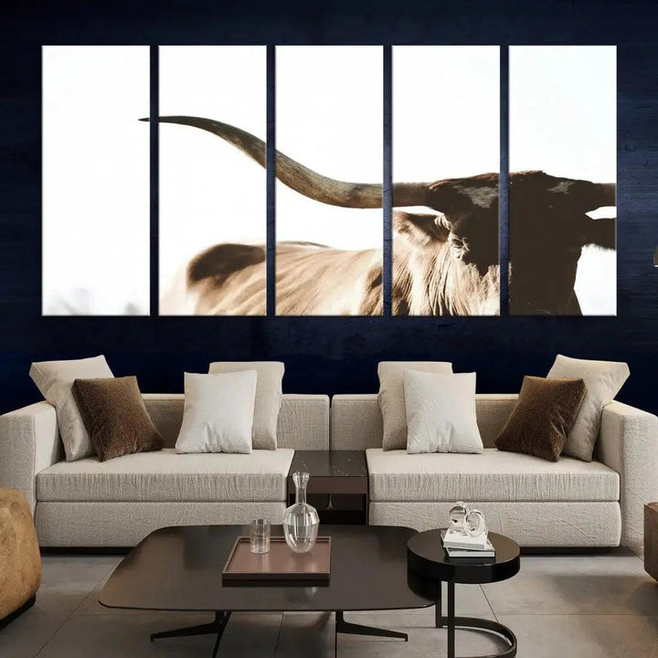 Texas Cow Big Horn Animal Canvas Wall Art Giclee Print