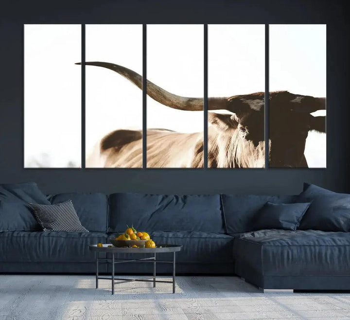 Texas Cow Big Horn Animal Canvas Wall Art Giclee Print