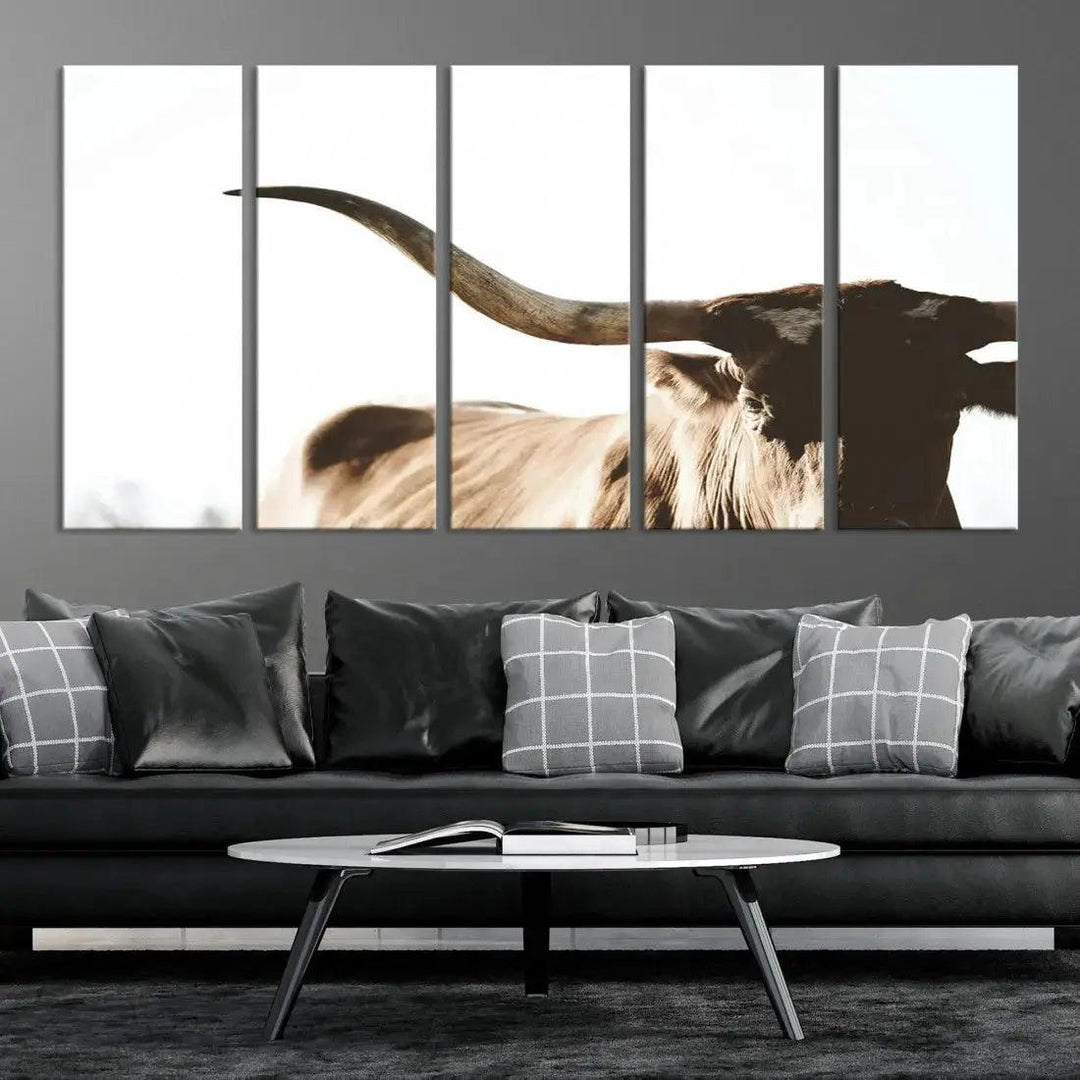 Texas Cow Big Horn Animal Canvas Wall Art Giclee Print