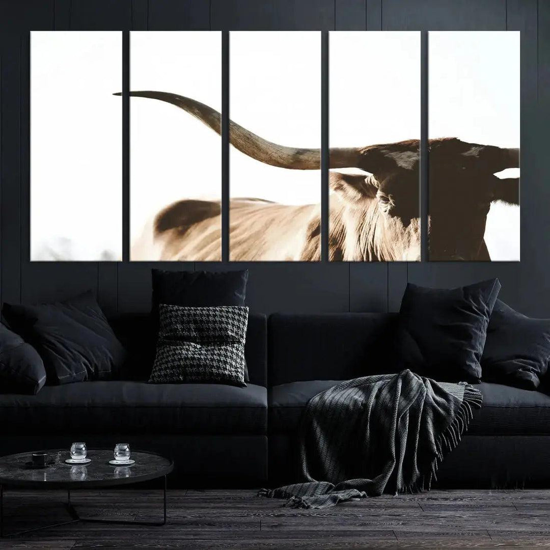 Texas Cow Big Horn Animal Canvas Wall Art Giclee Print