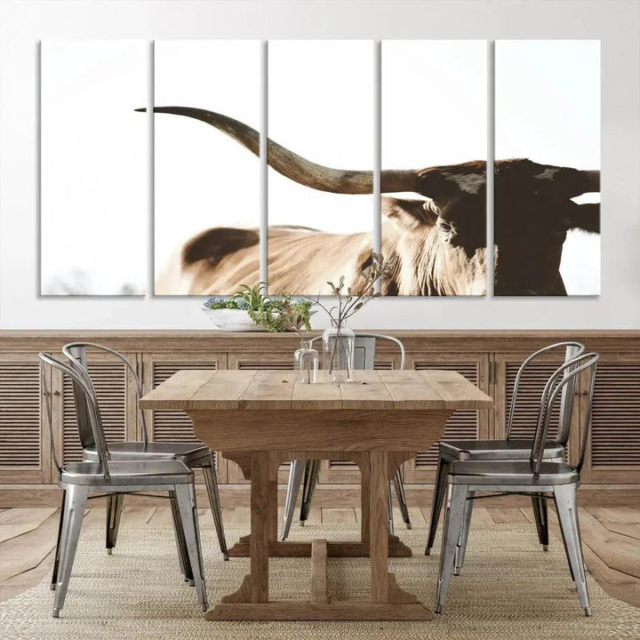 Texas Cow Big Horn Animal Canvas Wall Art Giclee Print