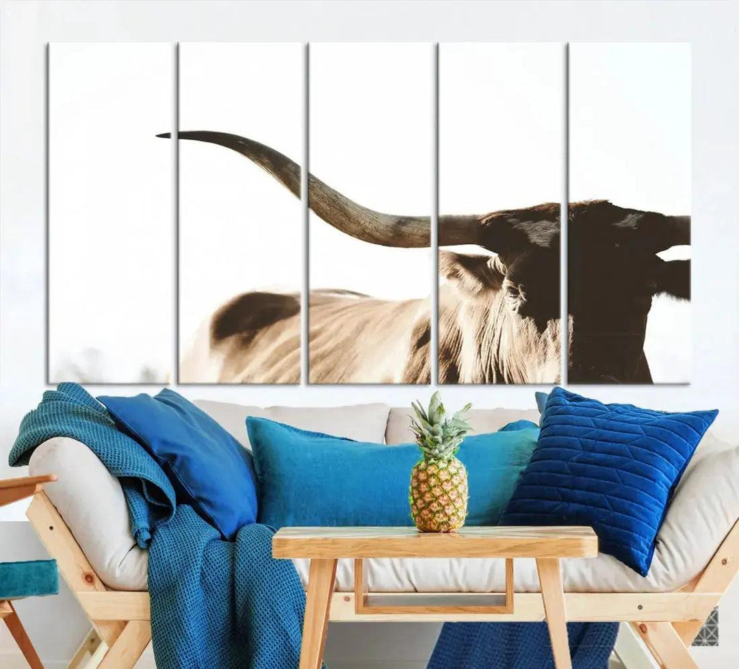 Texas Cow Big Horn Animal Canvas Wall Art Giclee Print