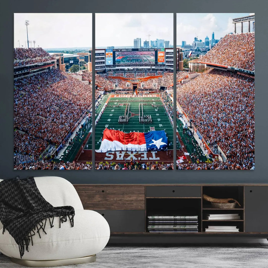 University of Texas Longhorns Football Team Print - Austin Darrell K Royal-Texas Memorial Stadium Wall Art Canvas Print