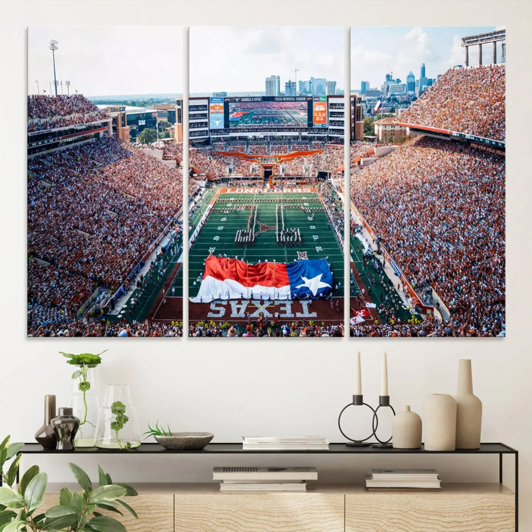 Texas Memorial Stadium Wall Art Print  - University of Texas Longhorns Football Team Print - Austin Darrell K Royal