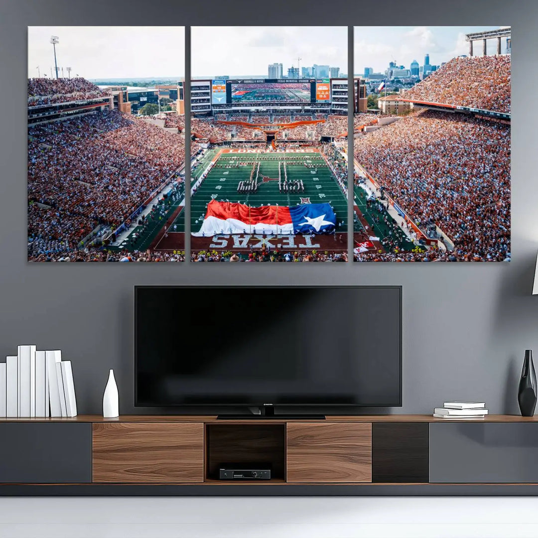 University of Texas Longhorns Football Team Print - Austin Darrell K Royal-Texas Memorial Stadium Wall Art Canvas Print