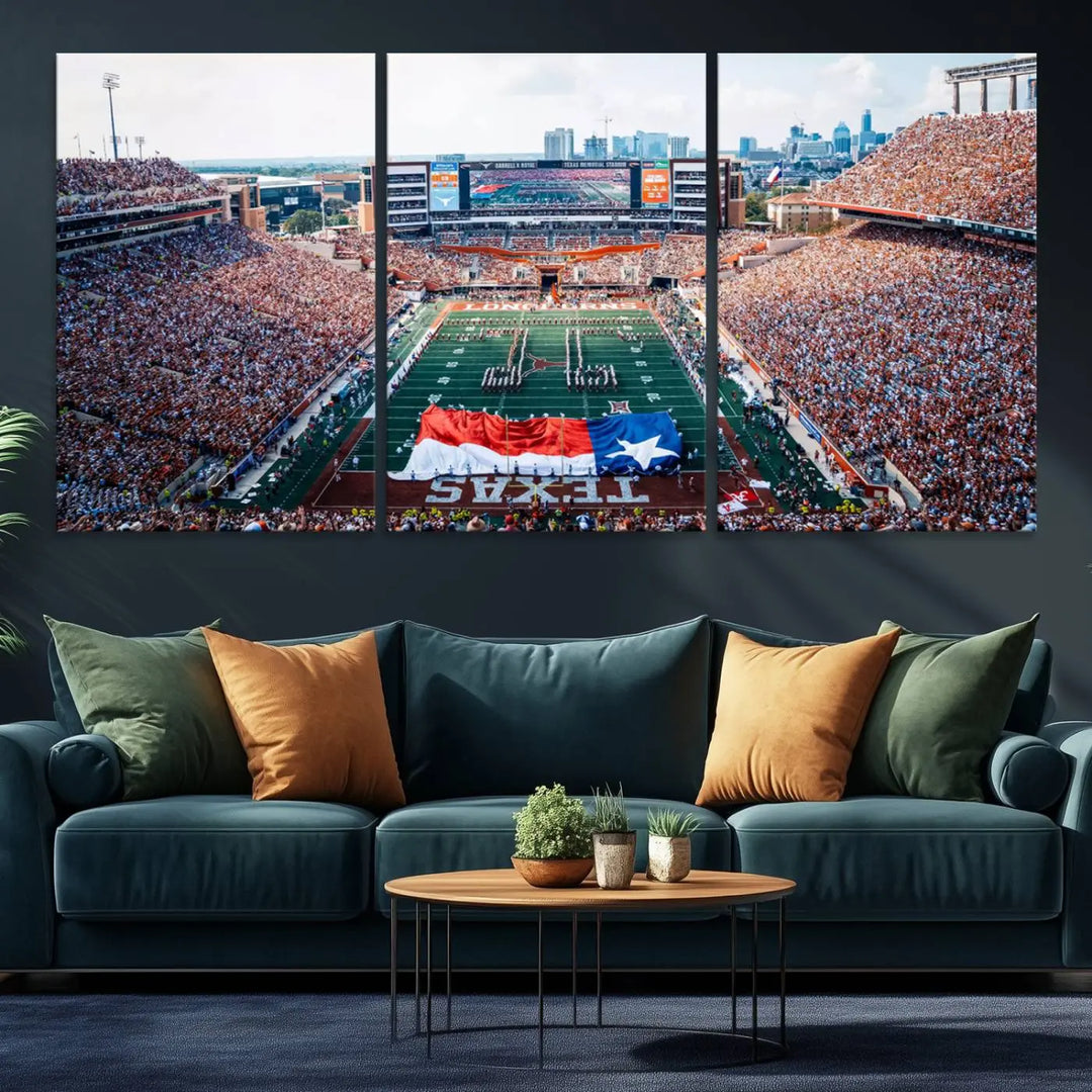 University of Texas Longhorns Football Team Print - Austin Darrell K Royal-Texas Memorial Stadium Wall Art Canvas Print