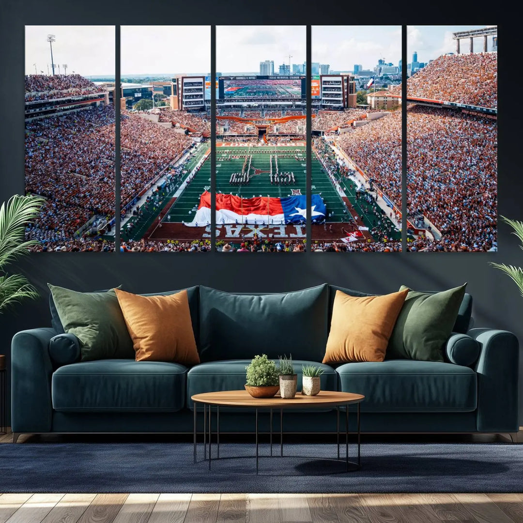 University of Texas Longhorns Football Team Print - Austin Darrell K Royal-Texas Memorial Stadium Wall Art Canvas Print